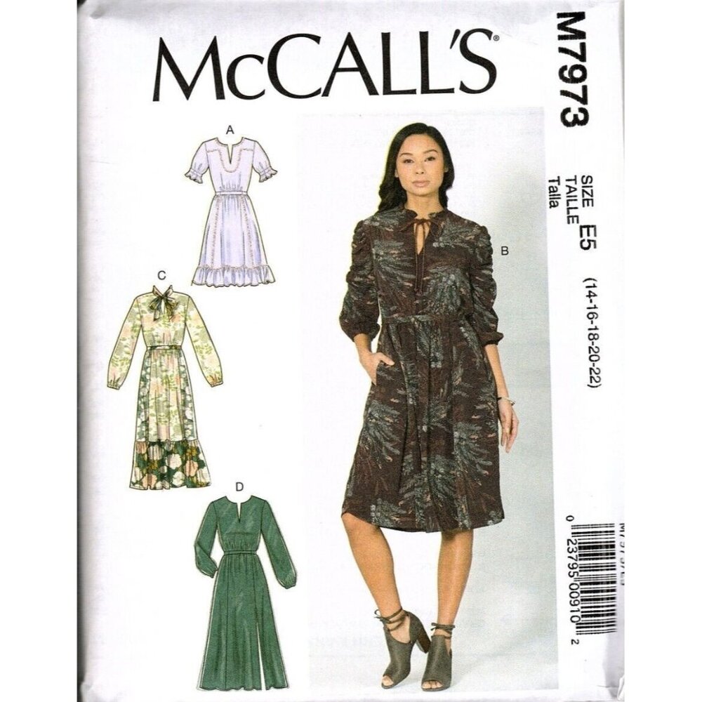 McCall's M7973 Misses 14 to 22 Pullover Dresses Uncut Sewing Pattern New